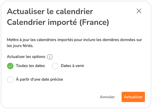 Actualiser un calendrier spécifique